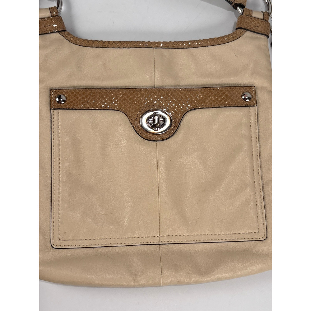 Coach F16533 Penelope Beige Leather Crossbody Bag Turnlock Ivory Snakeskin Purse - Picture 2 of 10